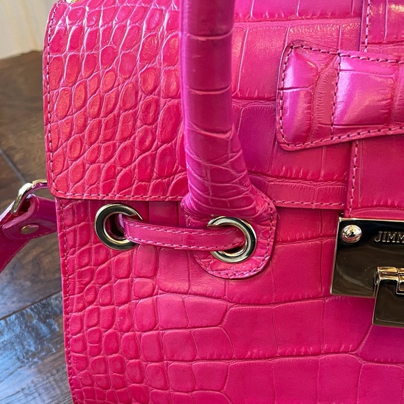 Jimmy Choo Pink Rosalie Handle Crocodile Embossed Leather Bag - Picture 7 of 7